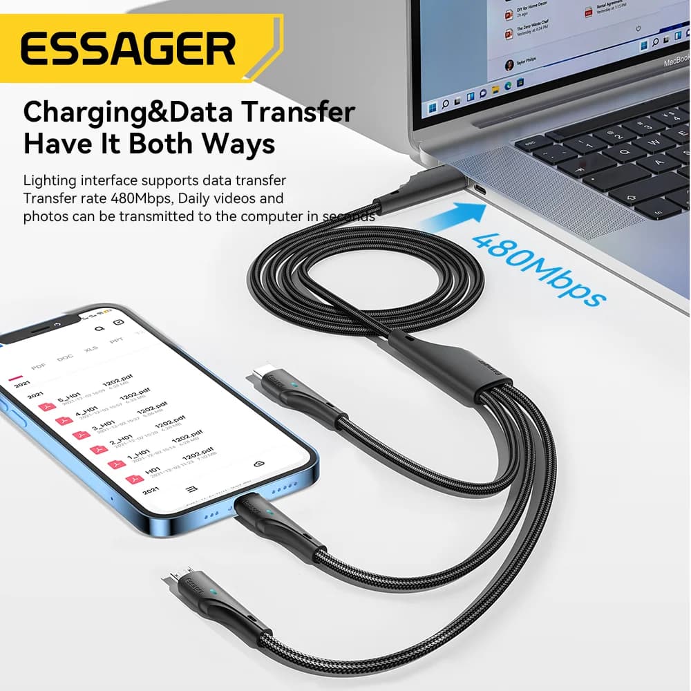 Cablu de încărcare multi USB-C Micro USB Lightning 3-în-1