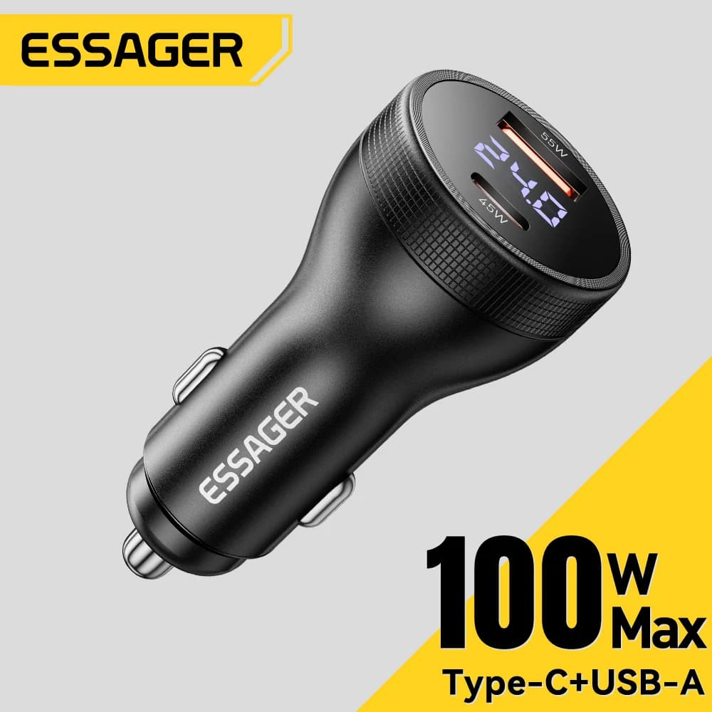 Încărcător auto USB-C 100W cu afișaj digital