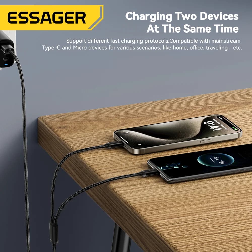 Cablu de încărcare rapidă 2-în-1 USB Type-C și Micro USB