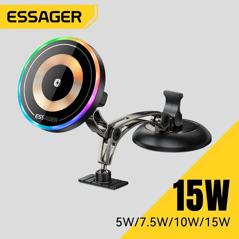 Suport auto cu încărcare wireless magnetică 15W și rotație