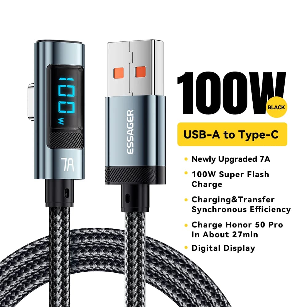 Cablu USB-C cotit 7A 100W cu afișaj digital