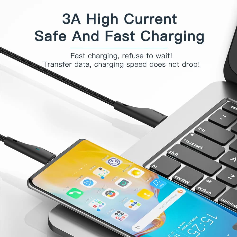 Cablu de încărcare rapidă 3A USB-A la USB-C