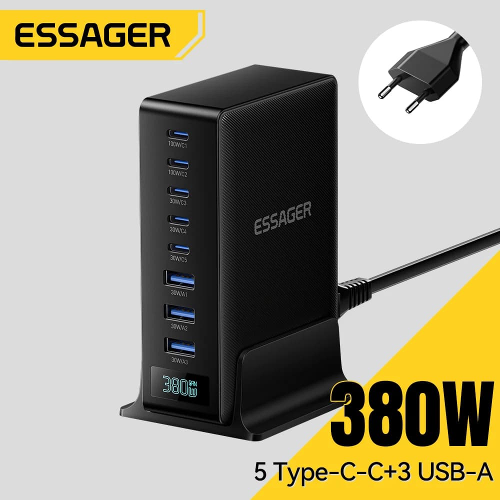Stand încărcător desktop GaN 380W, 8 în 1