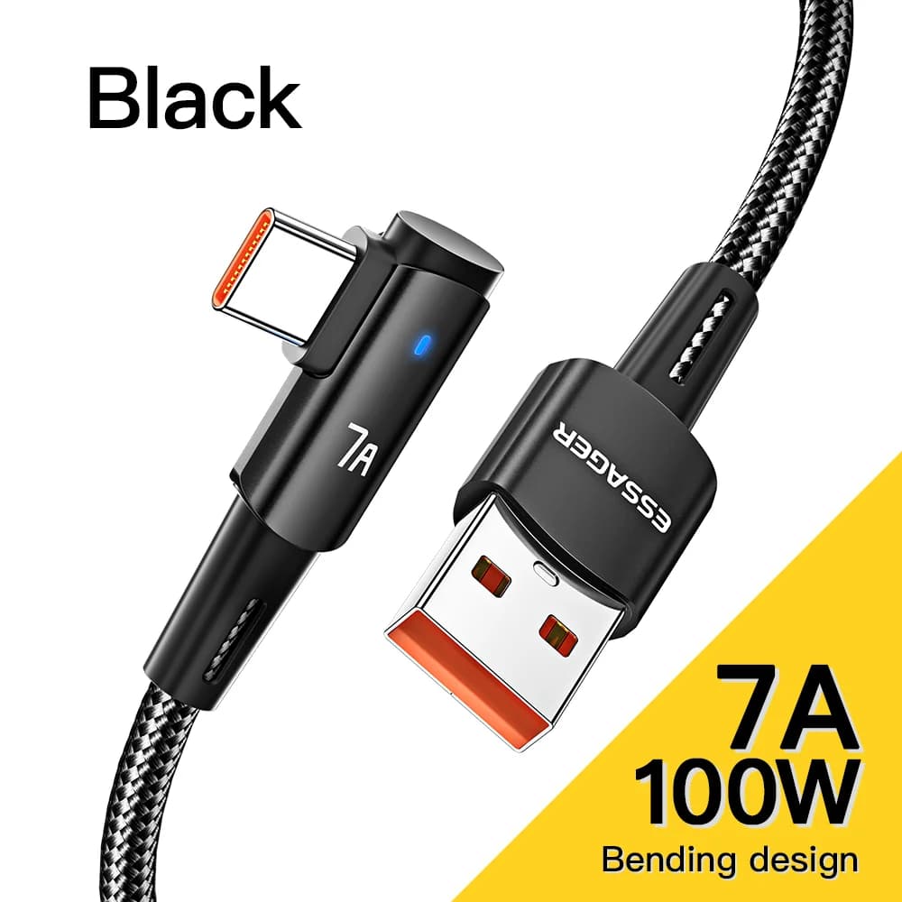 Cablu de încărcare rapidă USB-C la USB-C, 100W, la 90 de grade