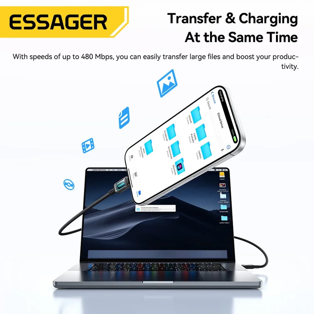 Cablu de încărcare rapidă LED USB-C la USB-C 100W