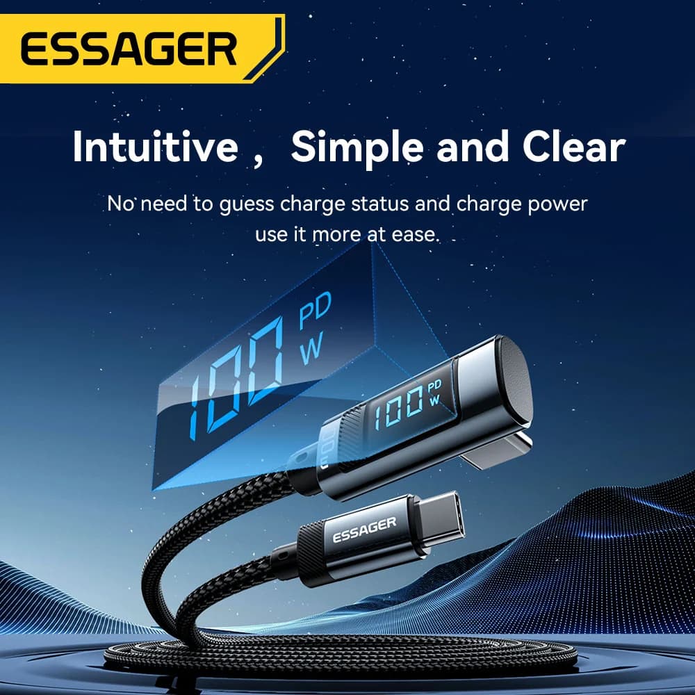 Cablu USB Type-C la USB-C de 100W cu afișaj LED 90°
