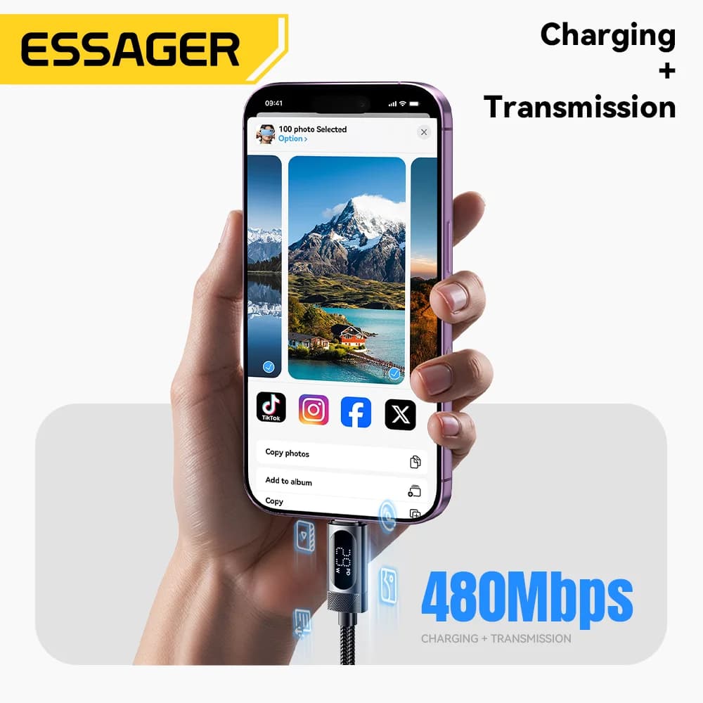 Cablu USB-C la Lightning cu afișaj digital, PD 29W