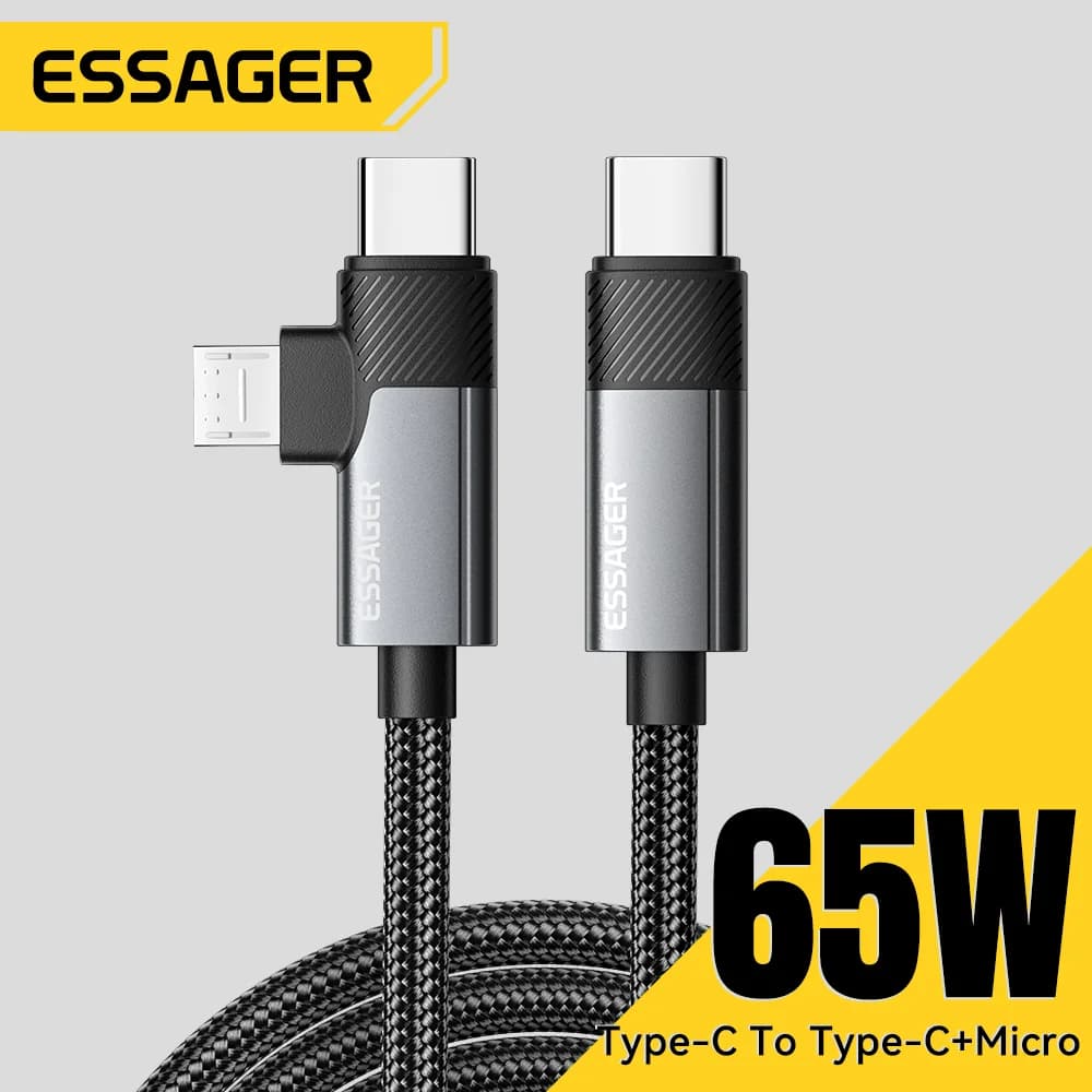 Cablu de încărcare rapidă 2-in-1 PD de 65W Type-C/USB-A la Micro