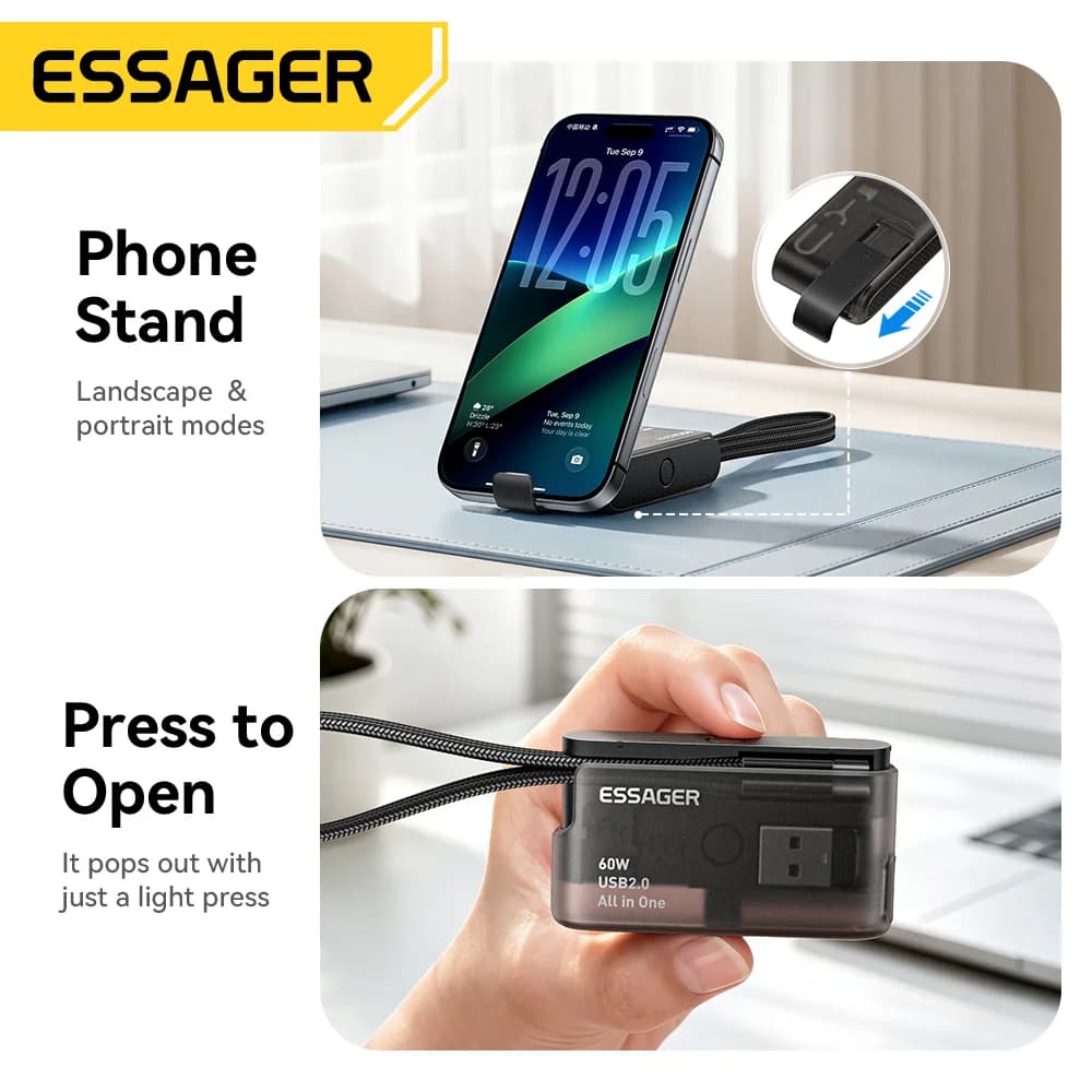 Set Cablu Date USB-C 60W cu Cutie Depozitare Călătorii