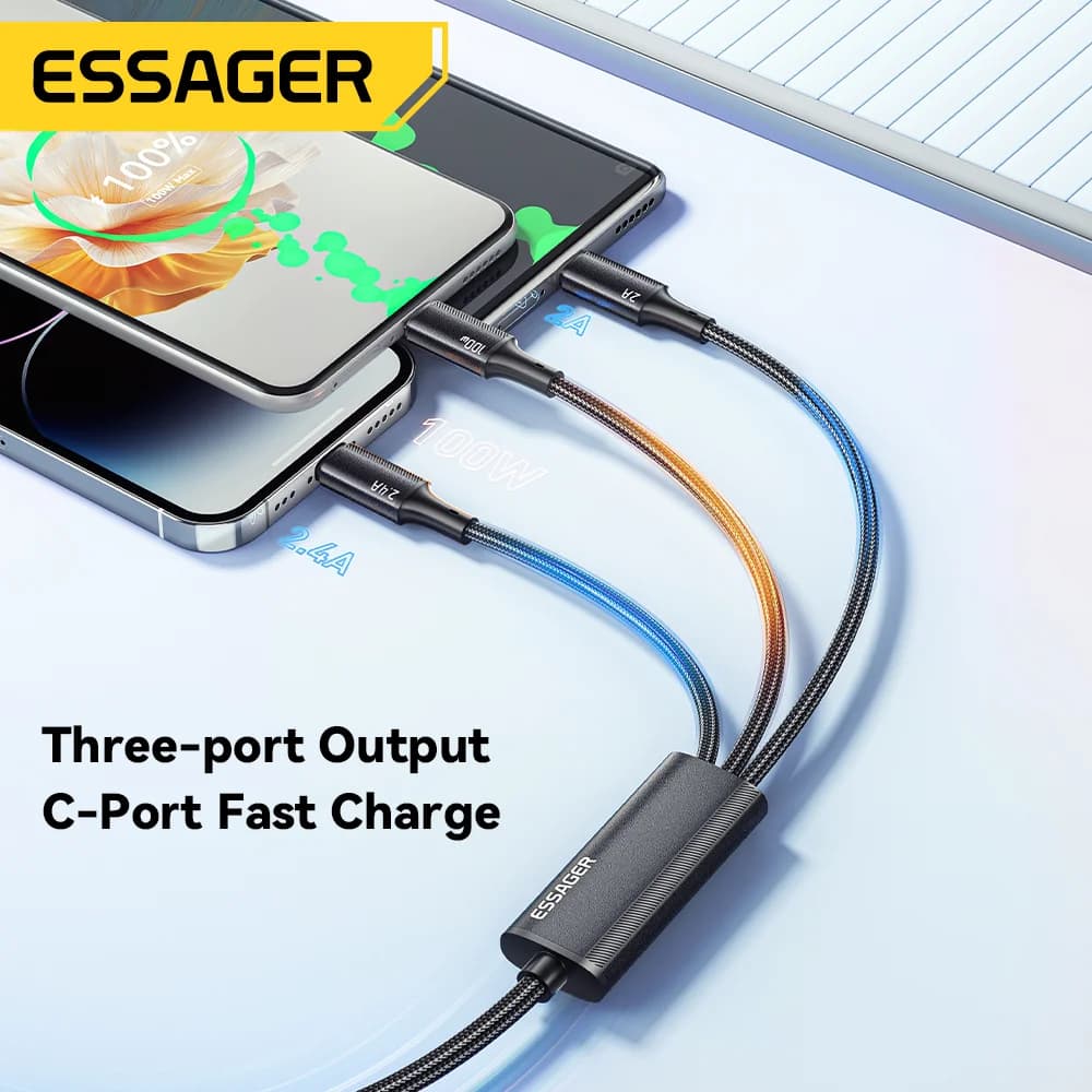 Cablu de încărcare 3-in-1 USB-C la Lightning 100W