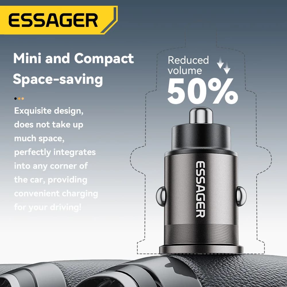 Încărcător auto mini USB-C 45W, QC 3.0