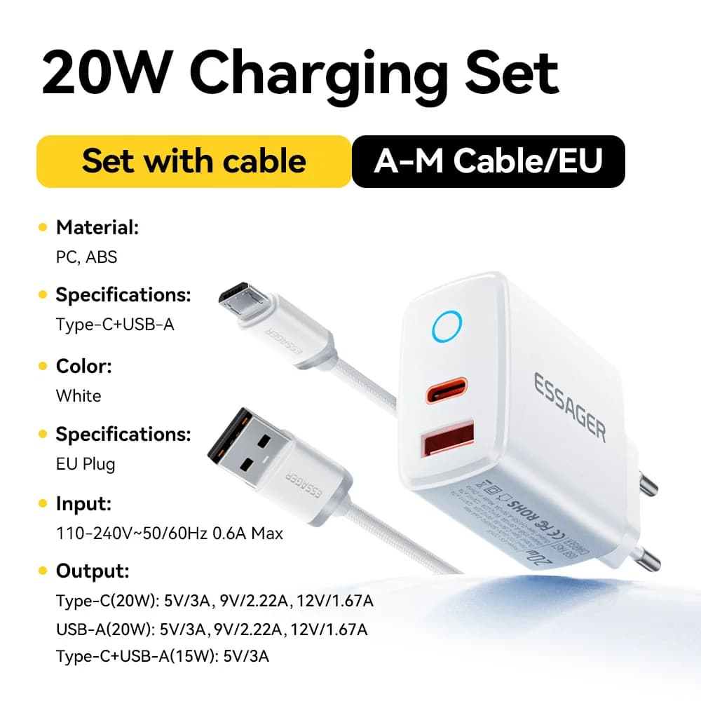Set Încărcător Rapid USB-C PD 20W