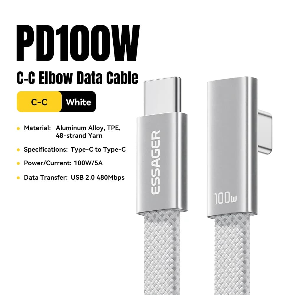 Cablu de încărcare rapidă USB-C 100W, cu conector în unghi