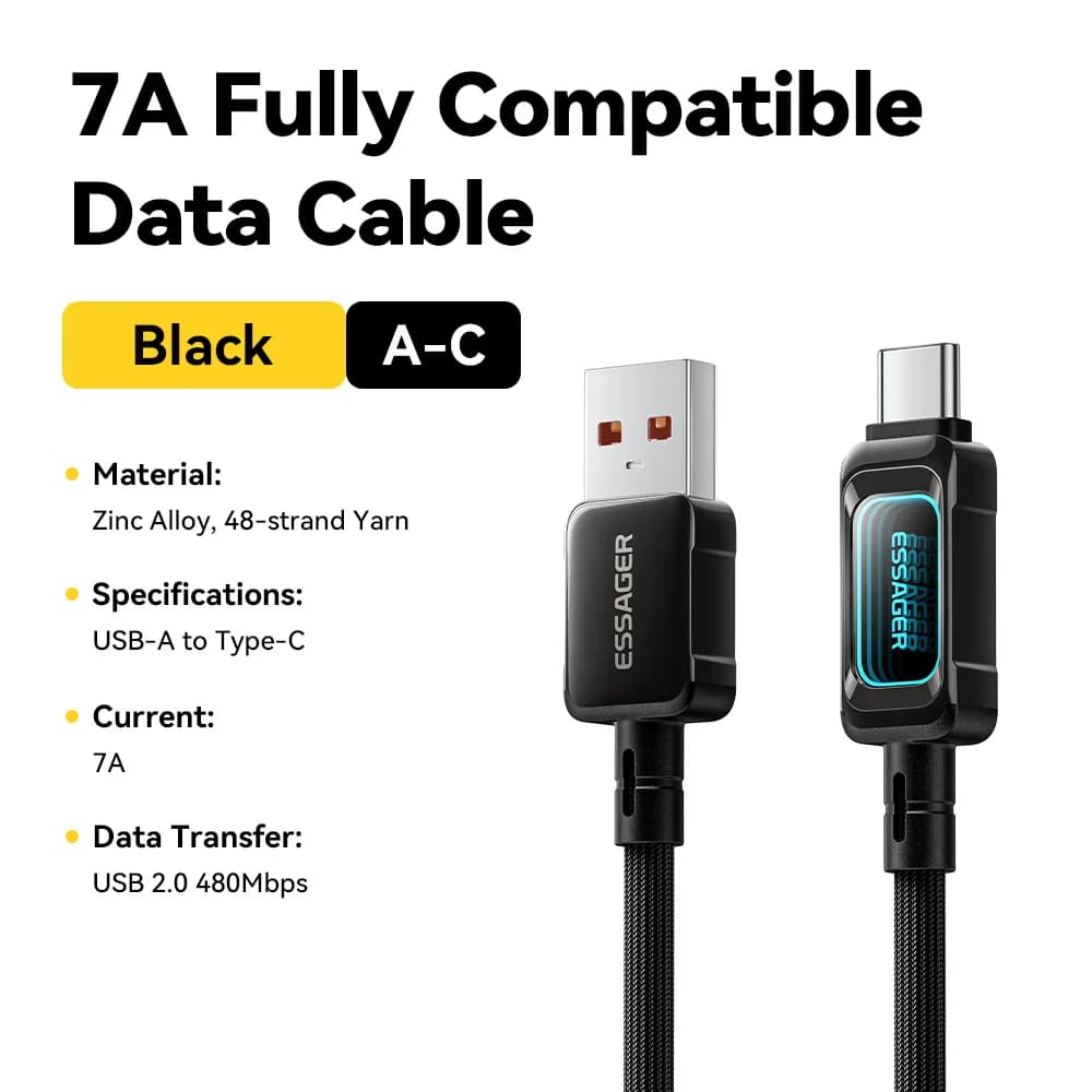 Cablu de încărcare rapidă LED USB-C la USB-C 100W