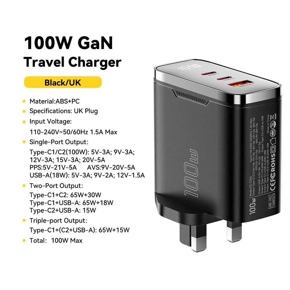 Încărcător GaN USB-C 100W cu afișaj digital