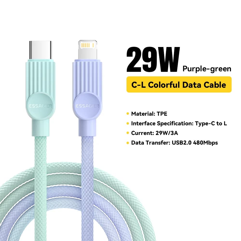 Cablu colorat USB-C la Lightning, 29W PD