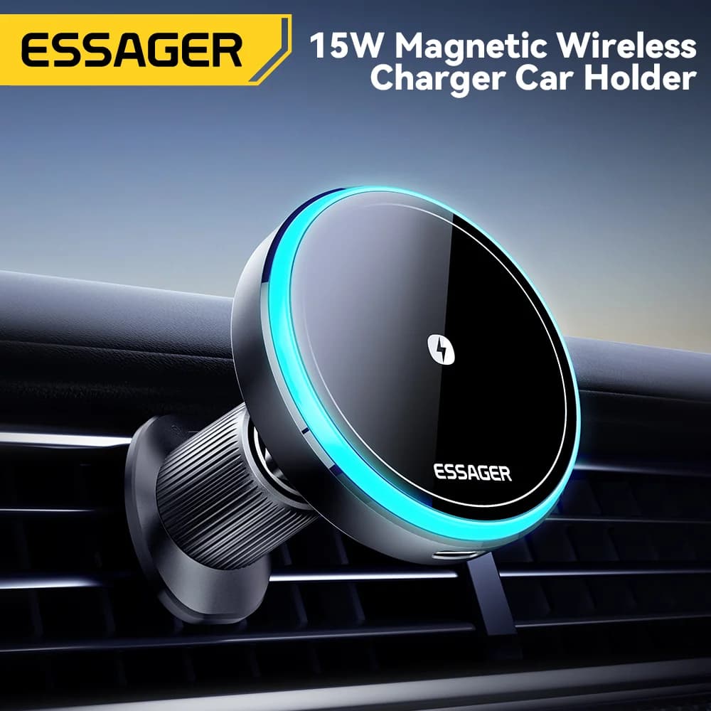 Suport auto wireless magnetic 15W cu LED