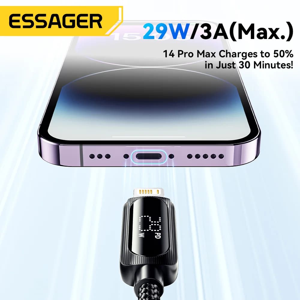 Cablu USB-C la Lightning 29W cu Ecran Digital