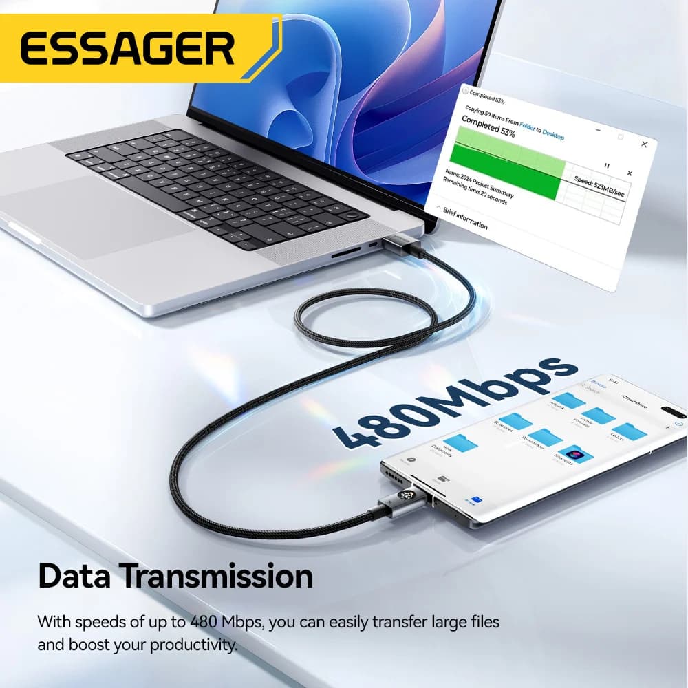 Cablu USB-C 7A 100W cu afișaj digital