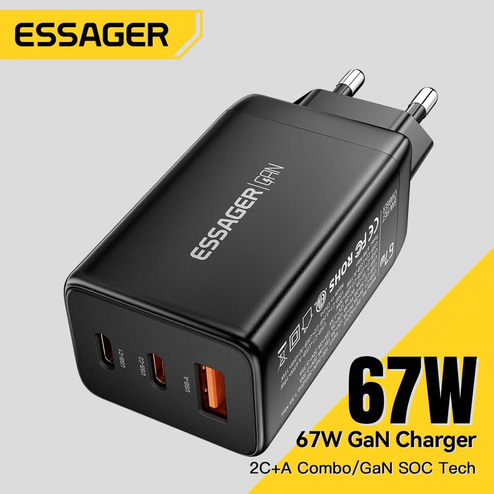 Încărcător rapid GaN USB Type-C 67W cu suport PPS