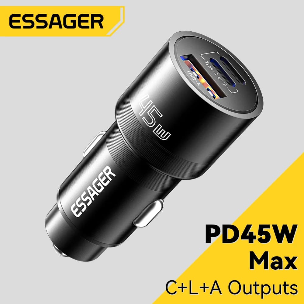 Încărcător auto USB-C 45W cu PD și QC 3.0