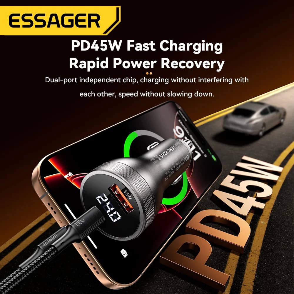 Încărcător Auto USB-C 100W cu Display Digital