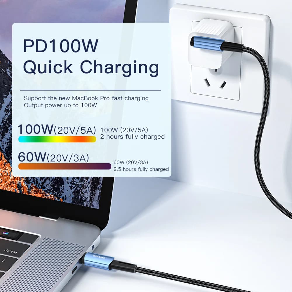 Cablu de încărcare rapidă USB-C la USB-C, 100W, la 90 de grade