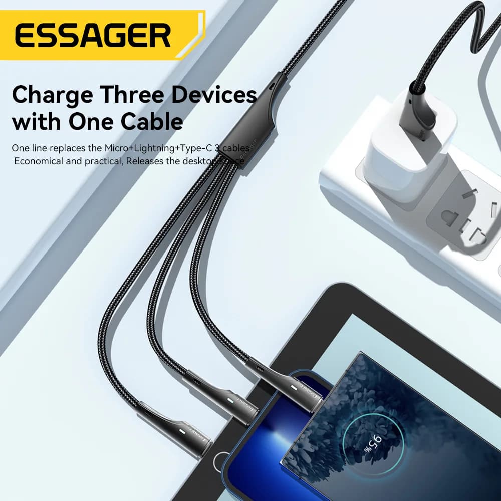 Cablu de încărcare multi USB-C Micro USB Lightning 3-în-1