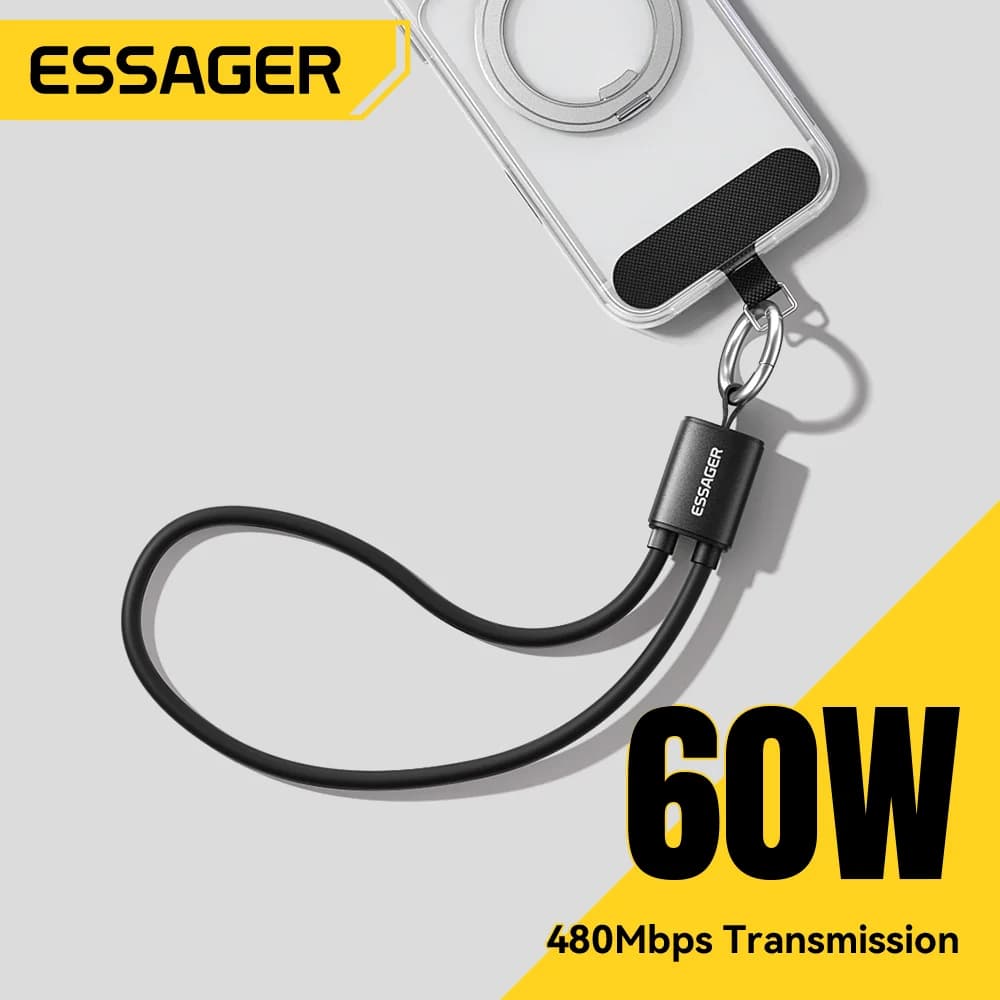 Cablu scurt USB-C la USB-C cu șnur, 60W