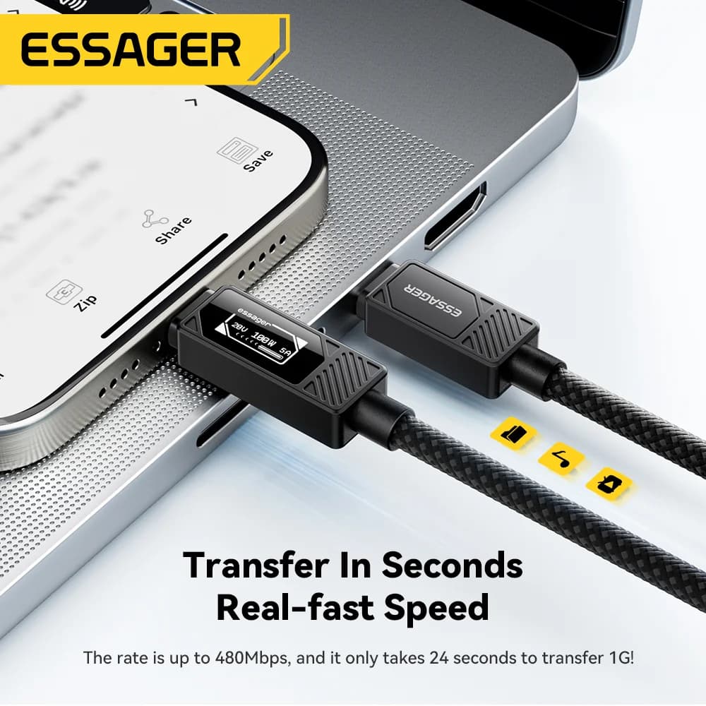 Cablu USB-C 100W cu afișaj digital și încărcare PD