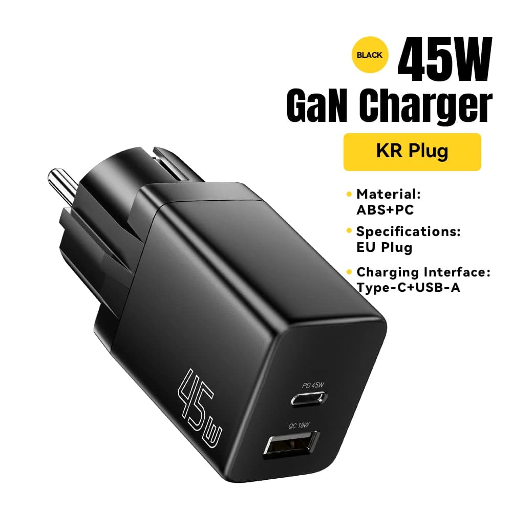Încărcător GaN USB Type-C cu variante priză EU/KR