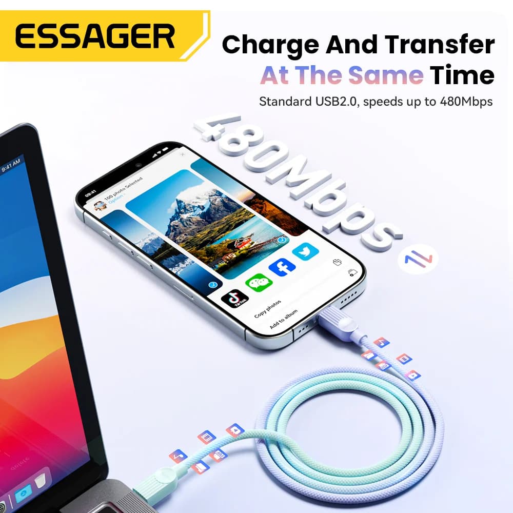 Cablu încărcare rapidă USB-C la USB-C, 60W, colorat