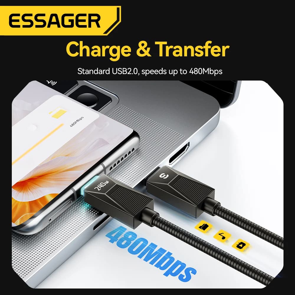 Cablu de încărcare rapidă USB-C, oțel inoxidabil, 240W