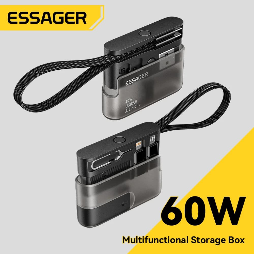 Set Cablu Date USB-C 60W cu Cutie Depozitare Călătorii