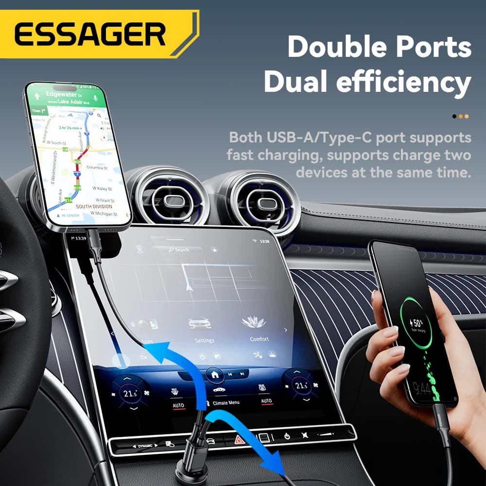 Încărcător auto mini USB-C 45W, QC 3.0