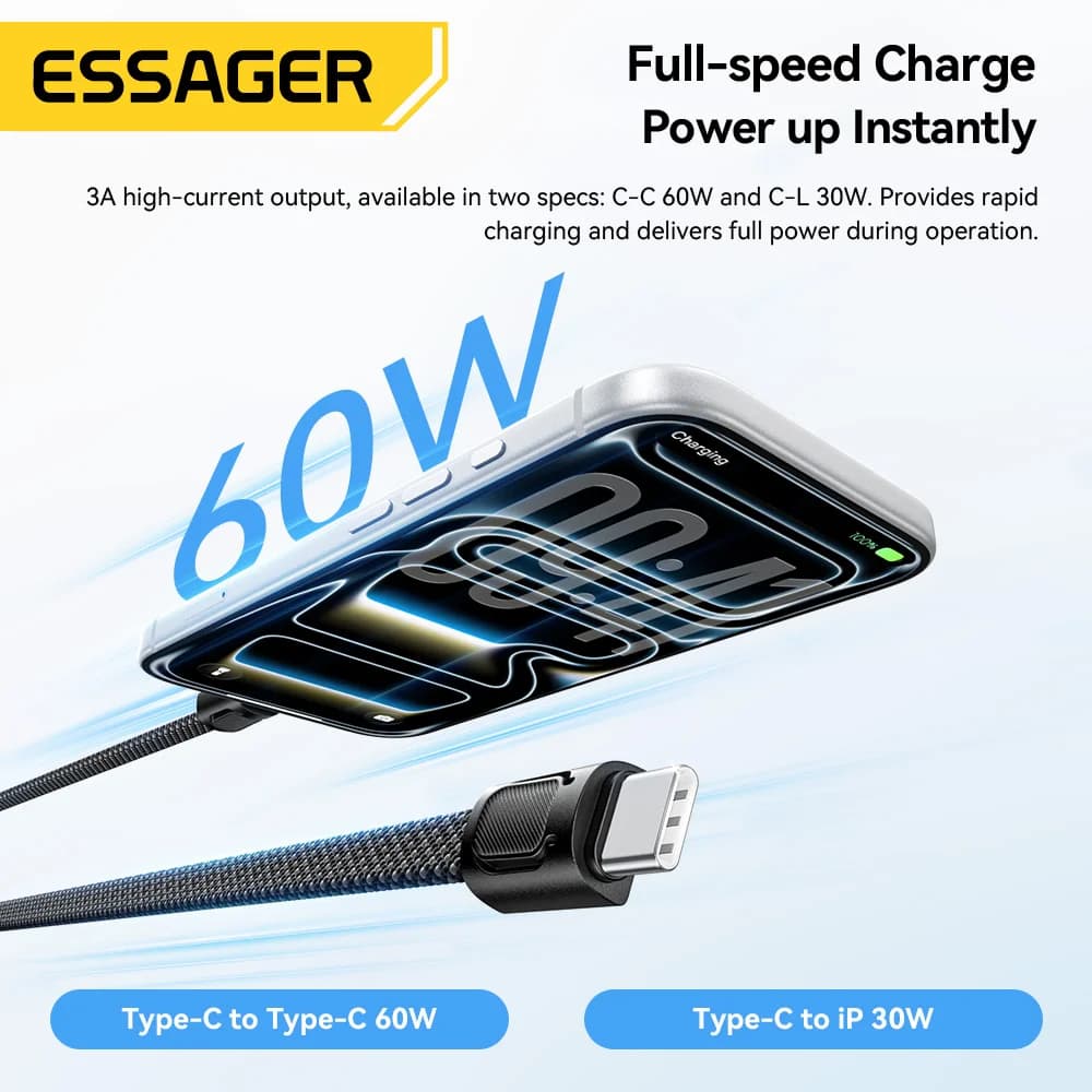 Cablu tip șnur USB-C la Lightning, încărcare rapidă 60W