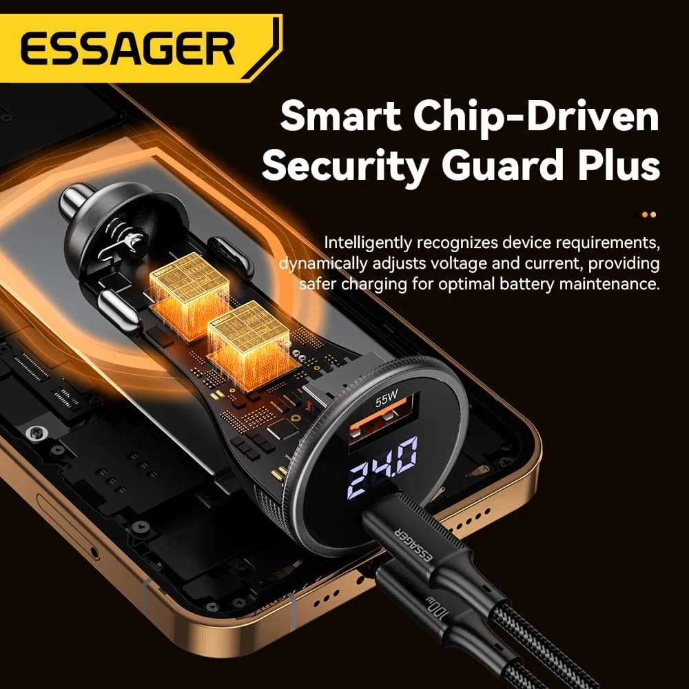 Încărcător Auto USB-C 100W cu Display Digital