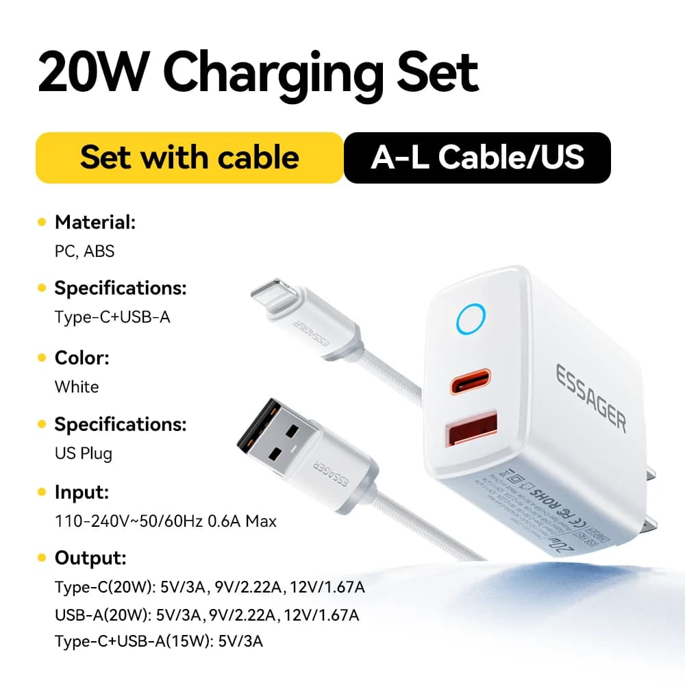 Set Încărcător Rapid USB-C PD 20W