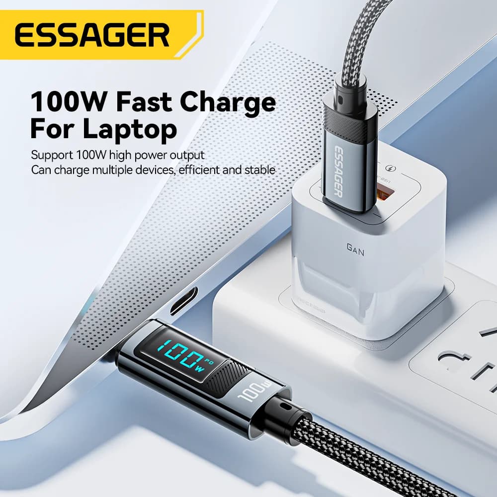 Cablu USB Type-C 100W cu unghi de 90° și afișaj LED
