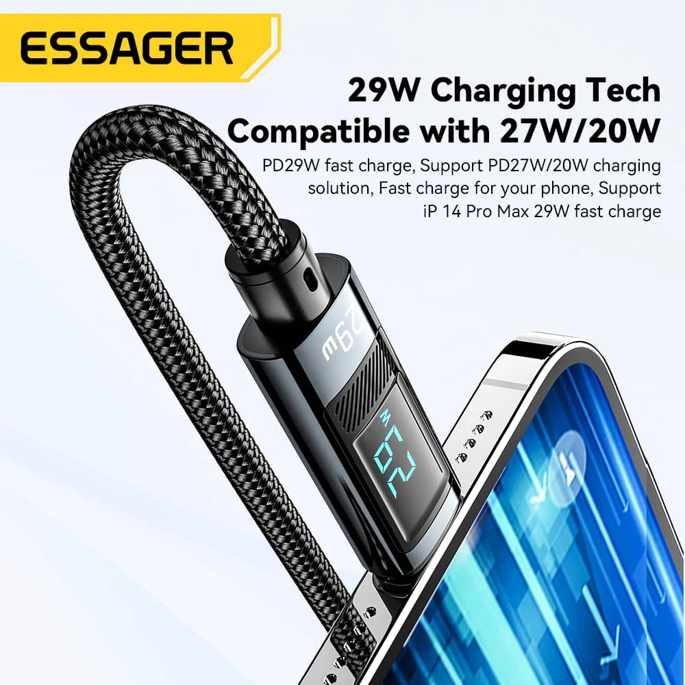 Cablu USB-C la Lightning PD pentru încărcare rapidă cu display