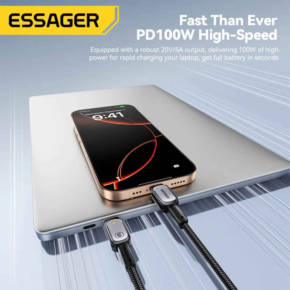 Cablu LED USB-C la USB-C 100W, Încărcare Rapidă PD 5A