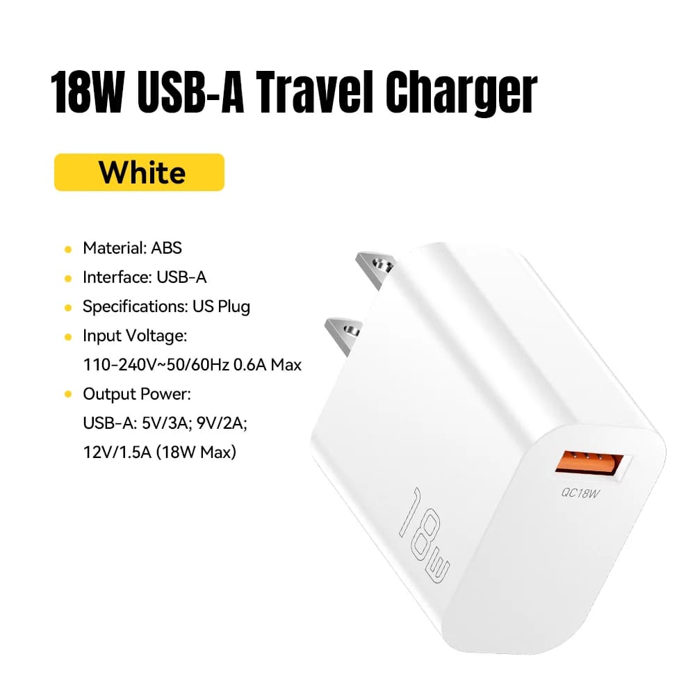 Încărcător de perete rapid USB-A QC 3.0, 18W