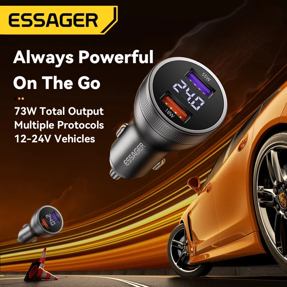 Încărcător Auto USB-C 73W cu Display Digital