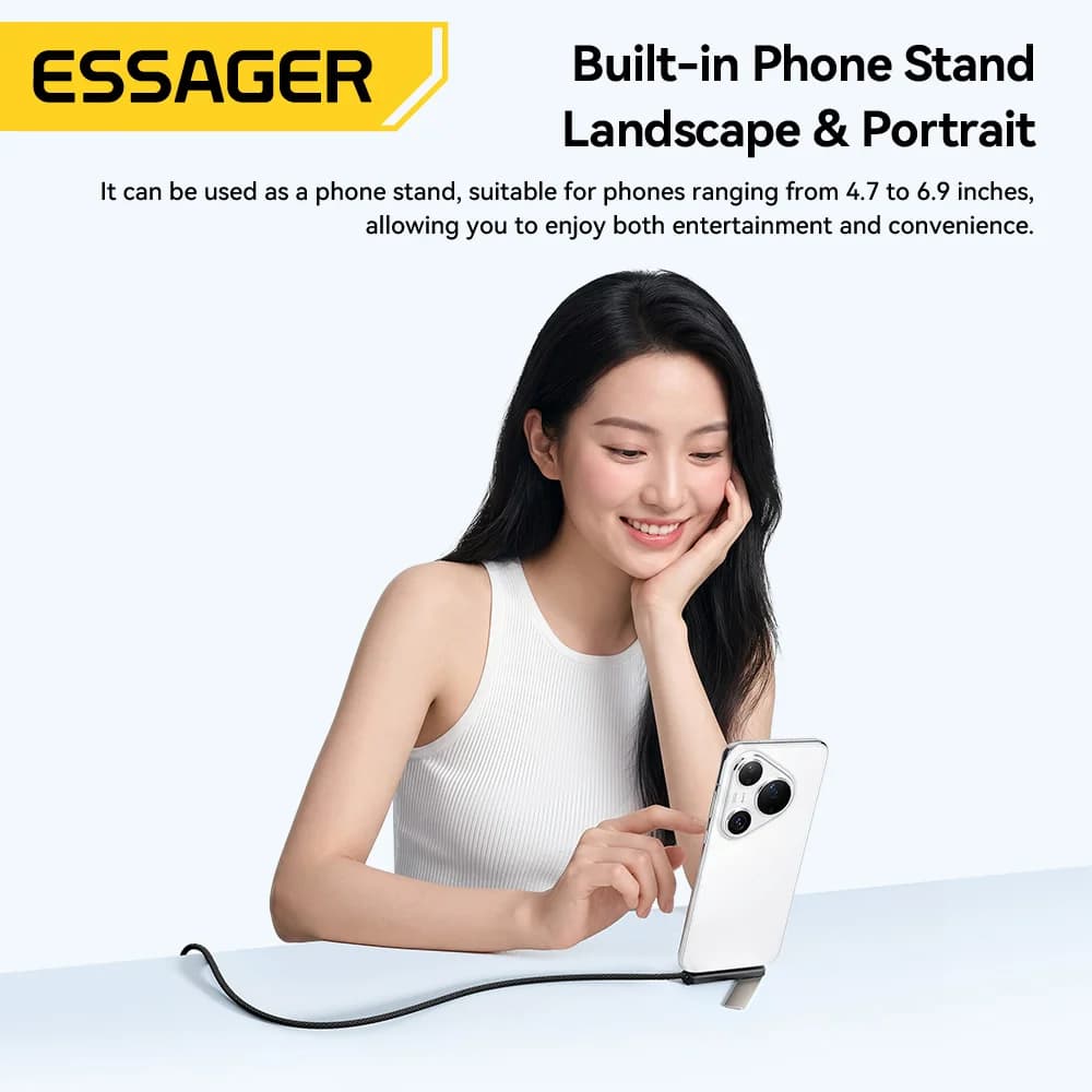 Cablu USB-C 2-în-1 cu cot și suport pentru telefon, 7A