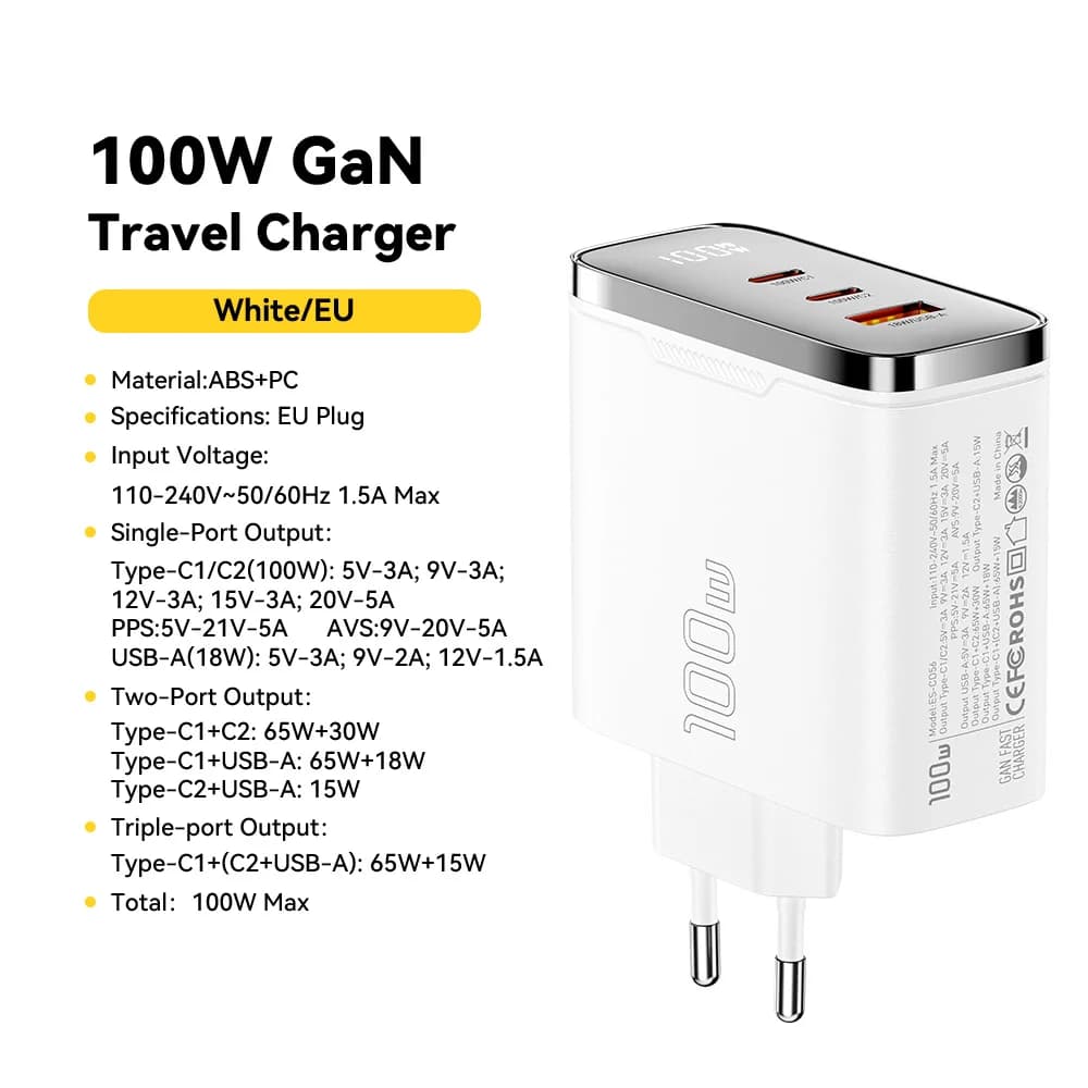 Încărcător GaN USB-C 100W cu afișaj digital