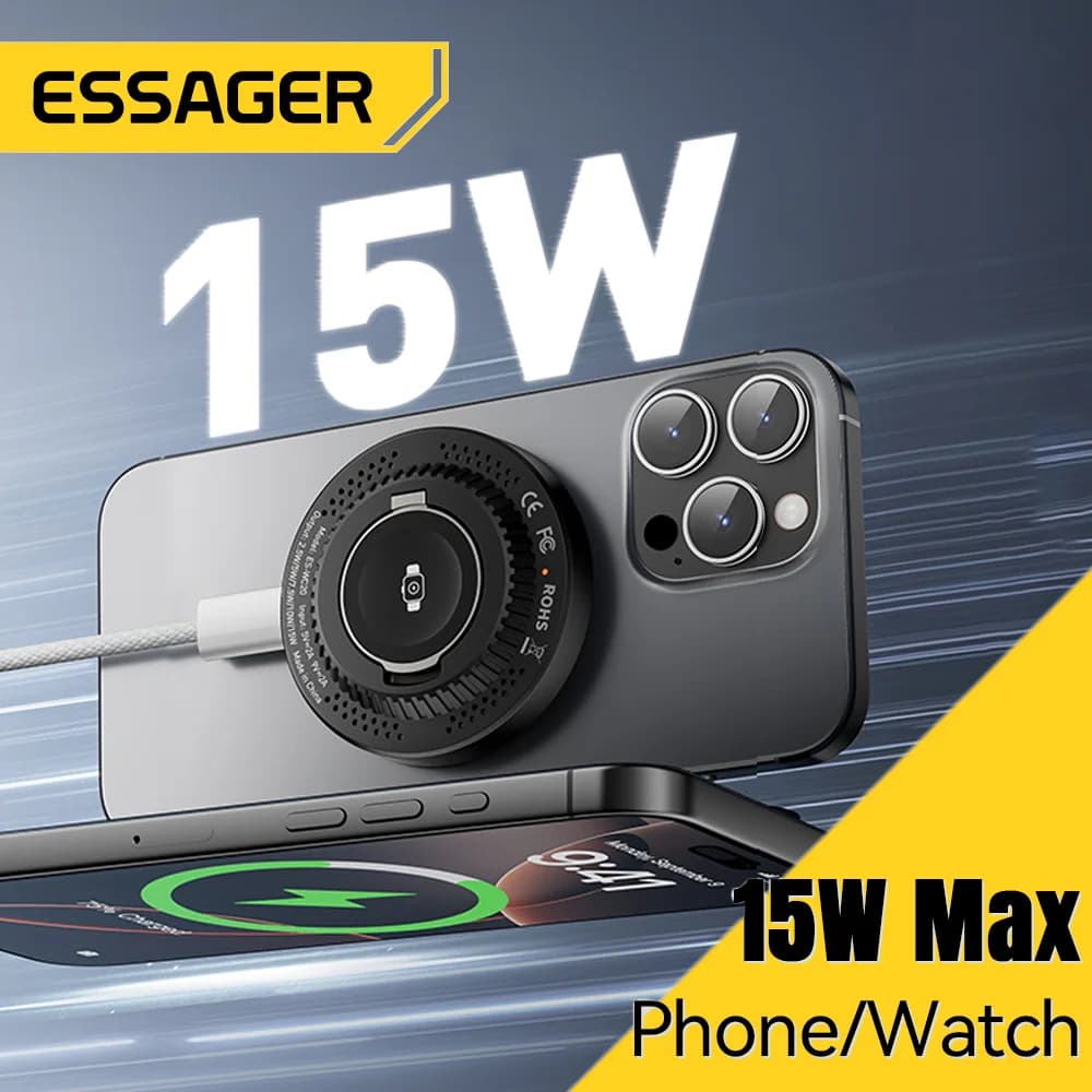 Încărcător wireless magnetic 2-în-1, 15W, cu stand