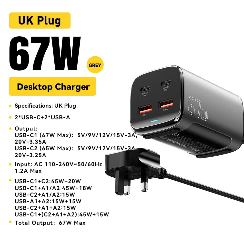 Încărcător rapid de birou GaN USB-C 67W