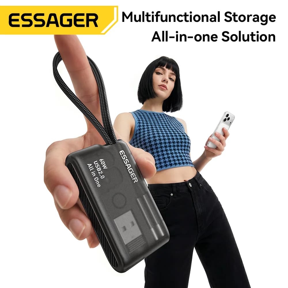 Set Cablu Date USB-C 60W cu Cutie Depozitare Călătorii