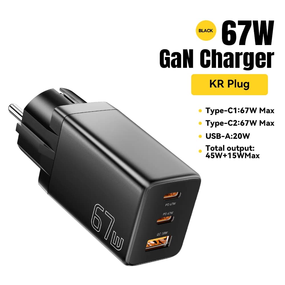 Încărcător GaN USB Type-C cu variante priză EU/KR